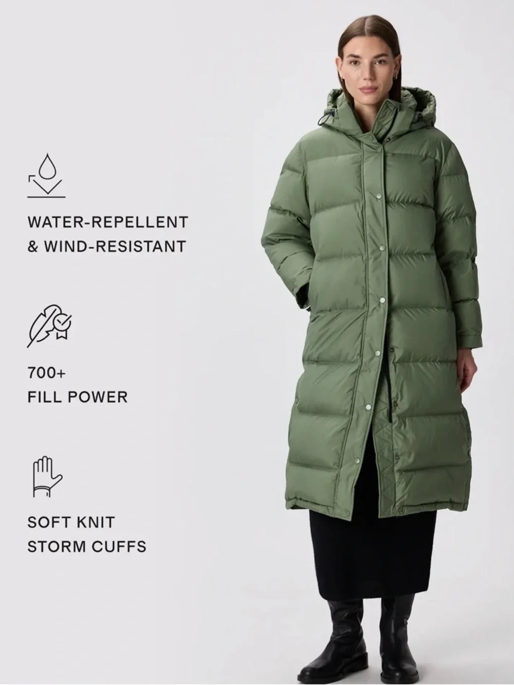 Quince Responsible Down Long Puffer Jacket Sea Spray Green Size Small - Picture 4 of 15
